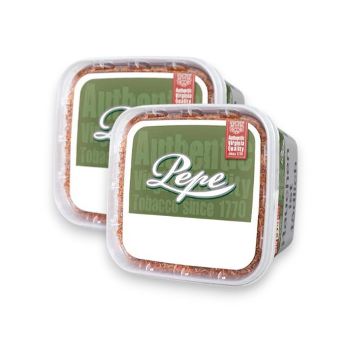 Bundle mit 2 Eimern Pepe Rich Green Stopftabak170g. Expandierte, naturbelassene Virginia-Faser-Architektur für makellose Thermodynamik und höchste Stopfeffizienz.