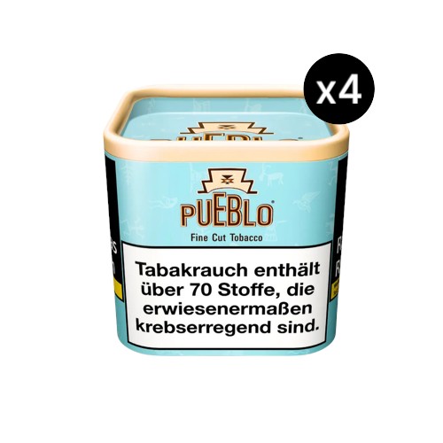 Pueblo Blue Tabak Feinschnitt Bundle 4x 100g Dosen Vorratspackung ohne Zusätze milder Virginia Blend