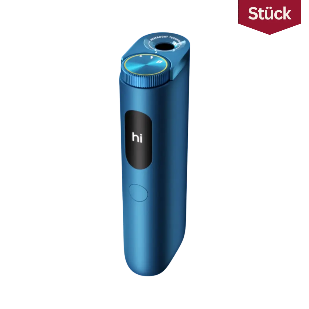 GLO Hyper Pro Tabakerhitzers in der Farbe Lapis Blue. Das dunkelblaue Gerät mit smartem Display und TasteSelect Dial