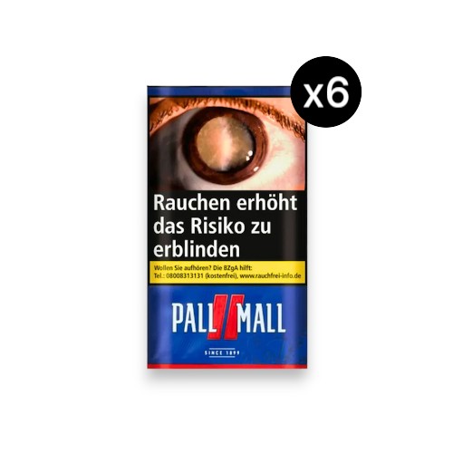 Pall Mall Red Feinschnitt Tabak Bundle in 6 Pouches à 30g. Insgesamt 180g Hand Roll Friendly Drehtabak der Marke British American Tobacco für optimale Zugdynamik.