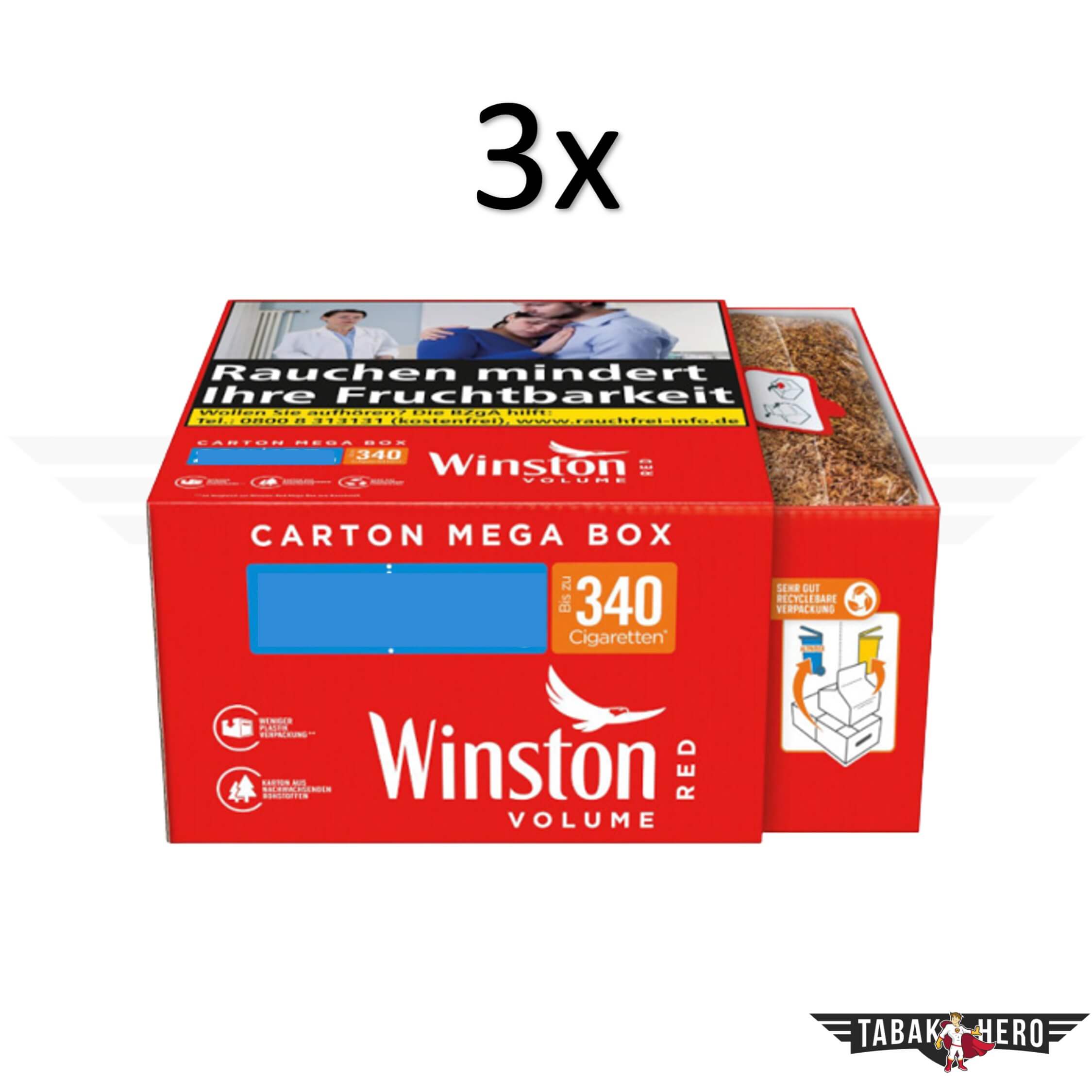 3x Winston Red Megabox Tabakeimer 140g (Stopftabak / Volumentabak)