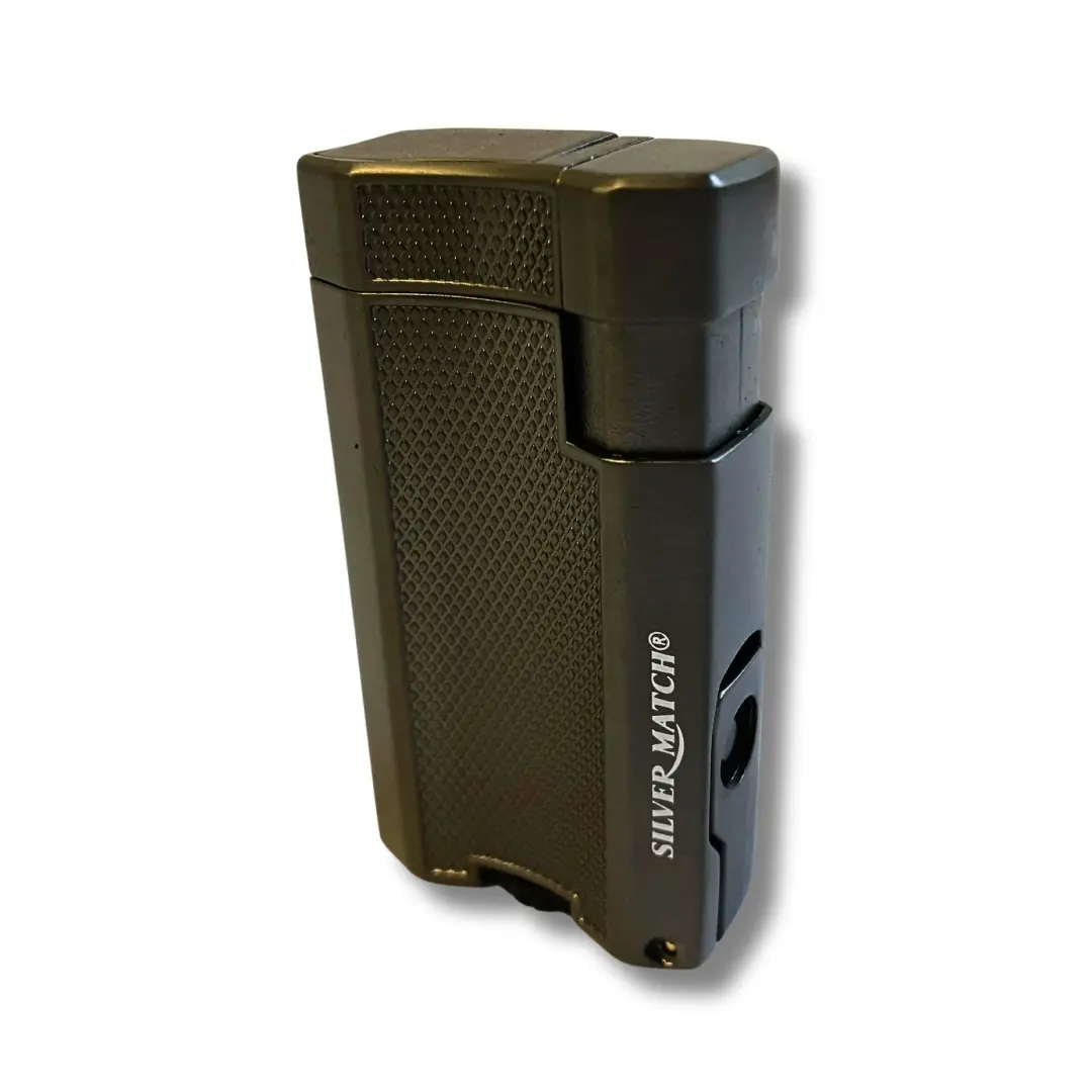 Silver Match Sturmfeuerzeug Double Jetflame Metall mit Zigarrenpuncher Grau