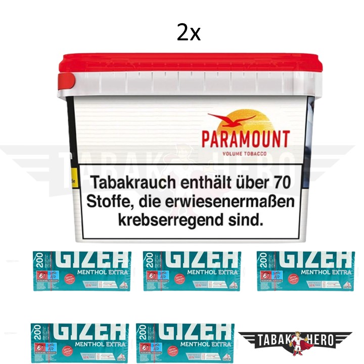 2x Paramount Tabak 165g ( Stopftabak / Volumentabak ) + 1000 Gizeh Menthol Extra Hülsen