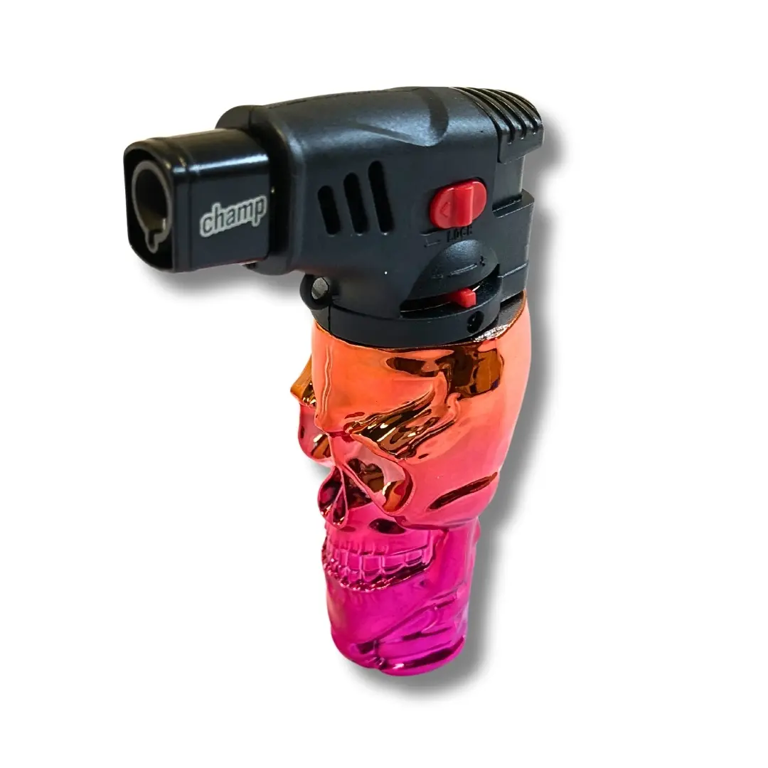 Champ Sturmfeuerzeug Jetflame Totenkopf Gradient Metallic Rosa Orange