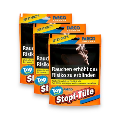 Fargo Stopf-Tüte Volumentabak Bundle in 3 Beuteln à 50g. Insgesamt 150g ergiebiger Stopftabak im Zip-Beutel der Marke Landewyck für eine optimale maschinelle Verarbeitung.