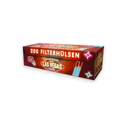 Las Vegas Filterhülsen im King Size Format, 200 Stück. Reißfestes Papier und integrierter Cellulose-Acetat-Filter für makellose Stopf-Ergebnisse und perfekte Zugdynamik.