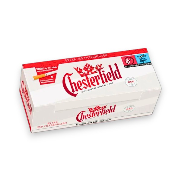 Box Chesterfield Red Extra Filterhülsen 250 Stück mit Tabakersparnis