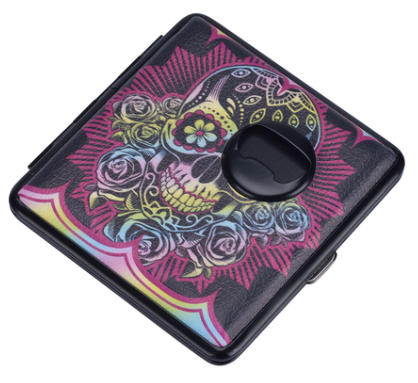 Etui mit Flaschenöffner Totenkopf Bunt