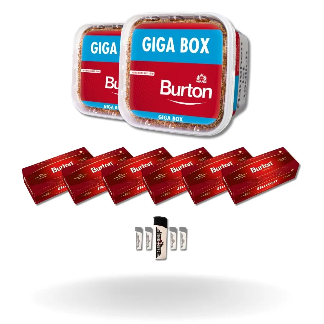 Bundle: Burton Red Stopftabak (2x400g) + Burton Hülsen King Size (6x200 Stück) + Feuerzeuge (5 Stück) 