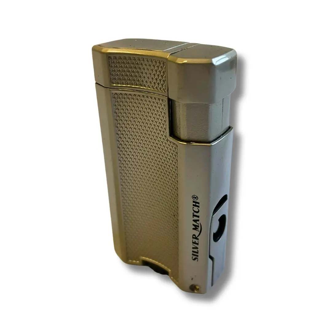 Silver Match Sturmfeuerzeug Double Jetflame Metall mit Zigarrenpuncher Silber