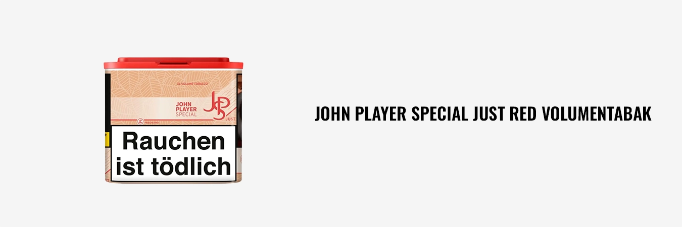 Dose John Player Special (JPS) Just Red Volumentabak, Frontansicht mit gesetzlichem Warnhinweis.