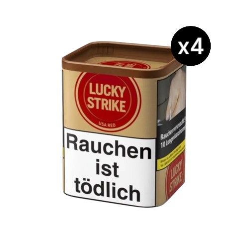 Bundle Lucky Strike Origins USA Red Tabak in 4x 59g Dosen (Insgesamt 236g Vorratspackung). Kräftiger Premium American Blend Stopftabak von BAT für authentischen Genuss.