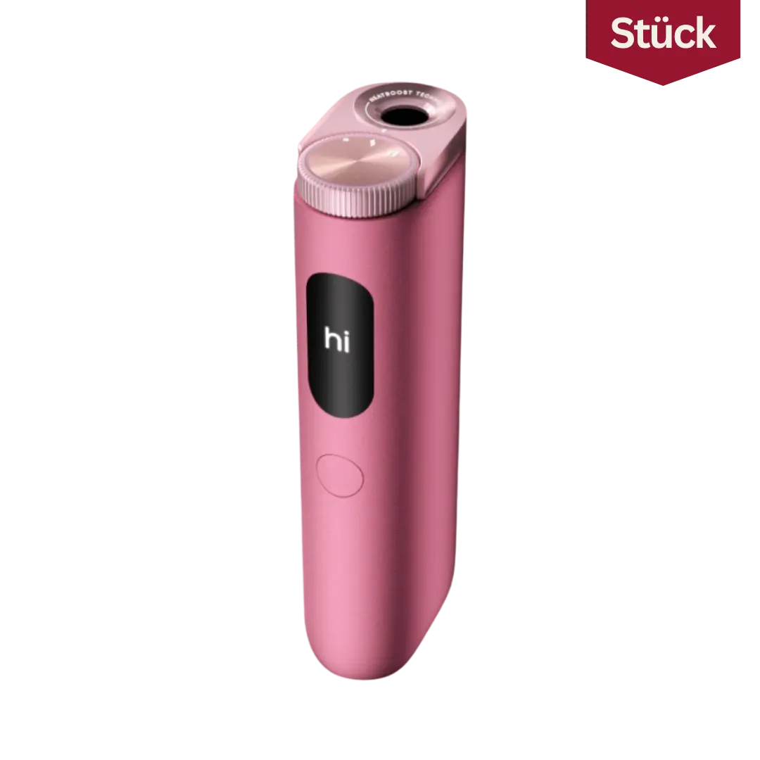 GLO Hyper Pro Tabakerhitzers in der Farbe Quartz Rose. Das roségoldene Gerät mit smartem Display und TasteSelect Dial