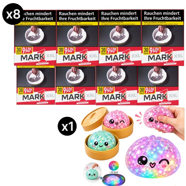 Mark 1 Red XXL Zigaretten Stange 8x30 Stück im Set mit Squishy Dumpling LED Stars Mystery