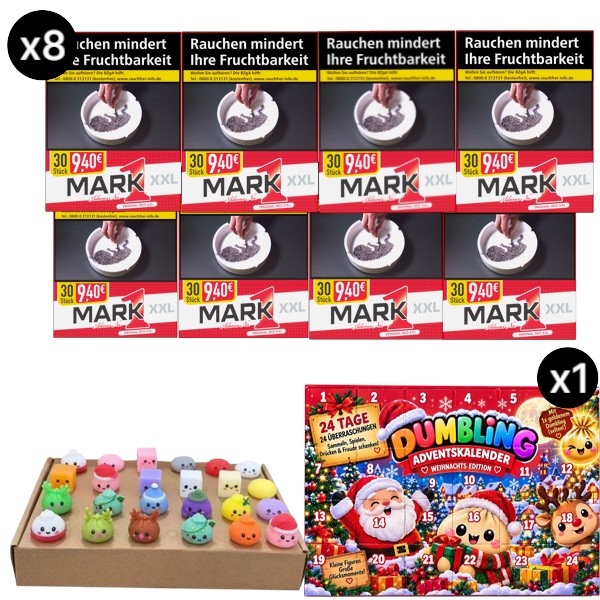 Mark 1 Red XXL Zigaretten Stange 8x30 Stück im Set mit Squishy Dumpling Adventskalender