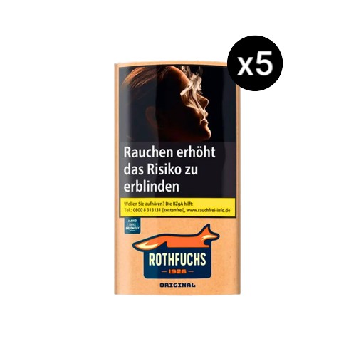 Rothfuchs Original Feinschnitt Tabak Bundle in 5 Pouches à 30g. Insgesamt 150g Hand Roll Friendly Drehtabak für optimale Zugdynamik.