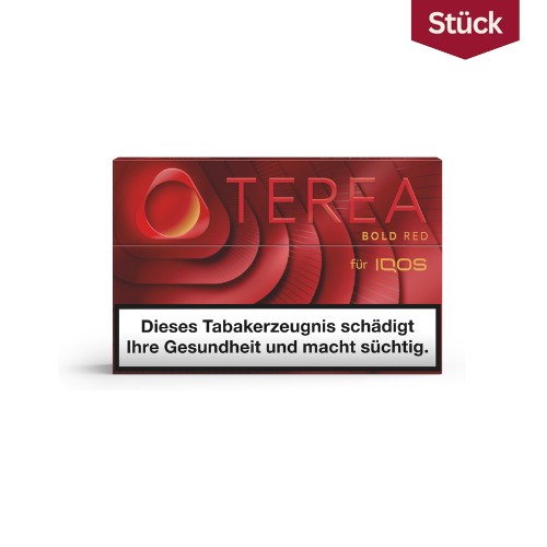 IQOS Terea Tabaksticks Bold Red Packung mit 20 Stück. Kräftige Tabaksticks mit SMARTCORE-Technologie für induktive Erhitzungs-Thermodynamik.