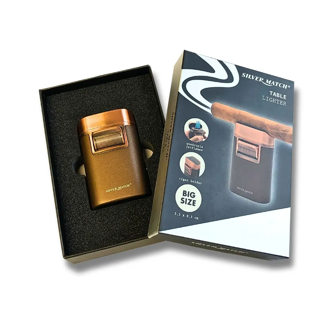 Silver Match Zigarrenfeuerzeug Quad Jetflame mit Zigarrenhalter Bronze Verpackung