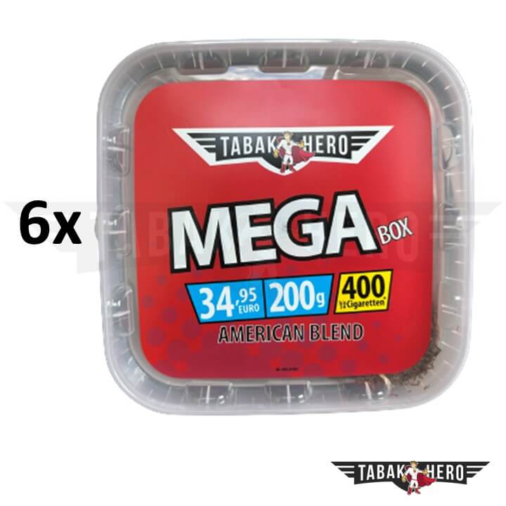 6x Tabakhero Mega Box Tabak 200g Eimer (Stopftabak / Volumentabak)