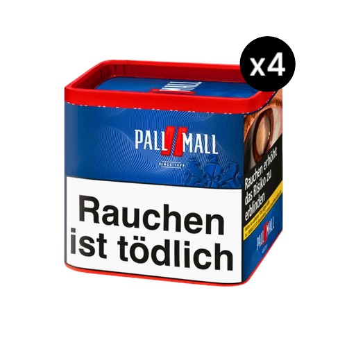 Bundle Pall Mall Red Volumentabak in 4x 38g Dosen (Insgesamt 152g Vorratspackung). Ergiebiger Premium American Blend Stopftabak von BAT für kräftigen Genuss.