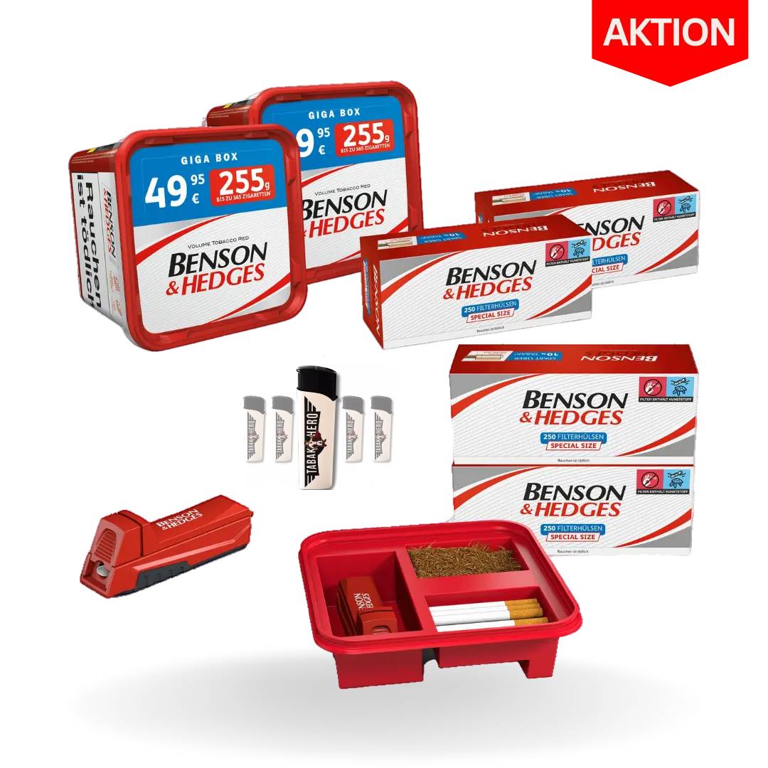 Benson & Hedges Giga Box Spar-Set mit 510g Volumentabak, 750 Filterhülsen, Stopfer und Zubehör für Zigaretten