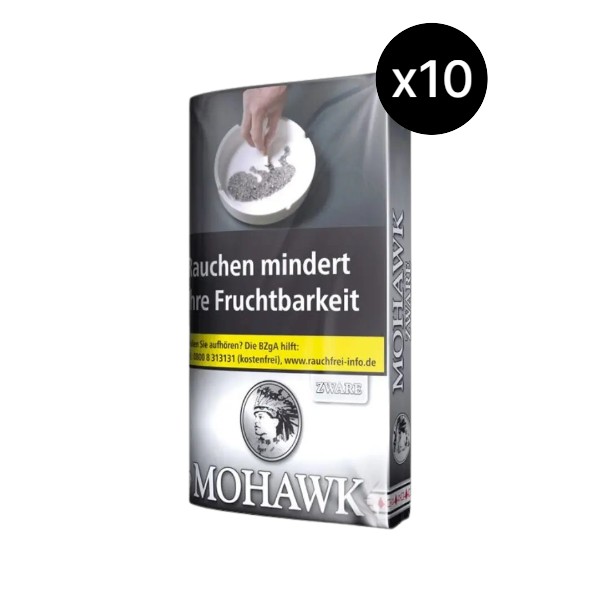 Schwarz-silberner Pouch Mohawk Zware kräftiger Drehtabak 10x30g Vorratspack