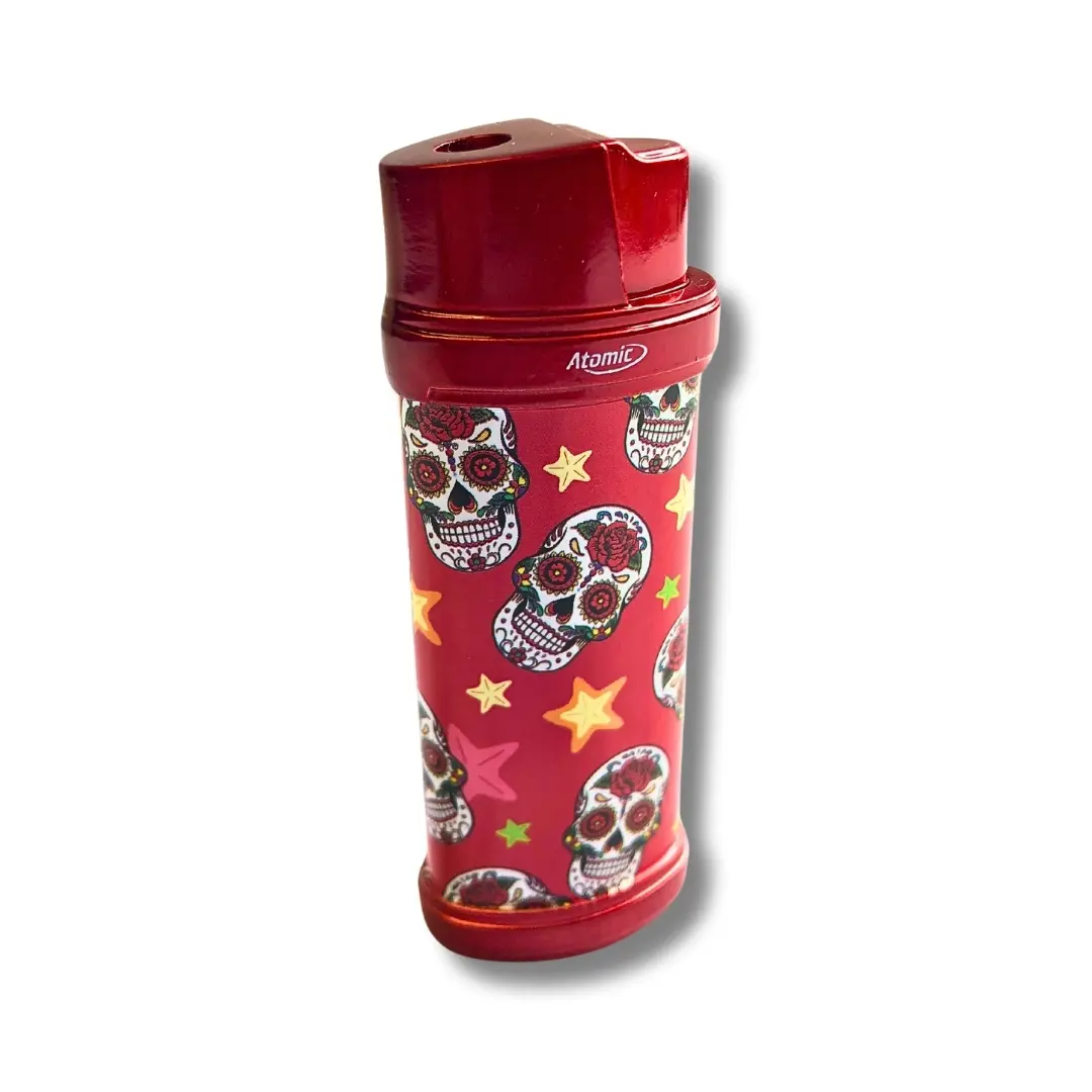 Atomic Feuerzeug Elektro Metall Totenkopf Rot