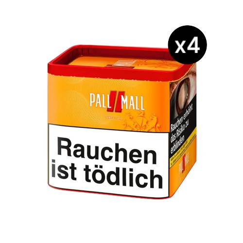 Bundle Pall Mall Allround Red Volumentabak in 4x 40g Dosen (Insgesamt 160g Vorratspackung). Ergiebiger Premium American Blend Stopftabak von BAT für kräftigen Genuss.