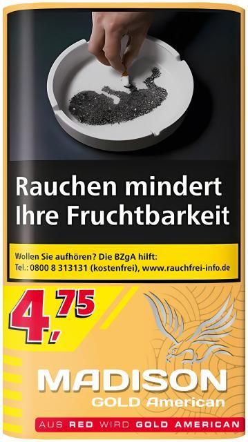 Bundle: Madison Gold (Red) Tabak Feinschnitt Pouch (5x30g)