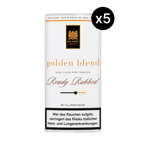 Weißer Pouch Mac Baren Golden Blend Ready Rubbed Pfeifentabak 5er Vorratspack