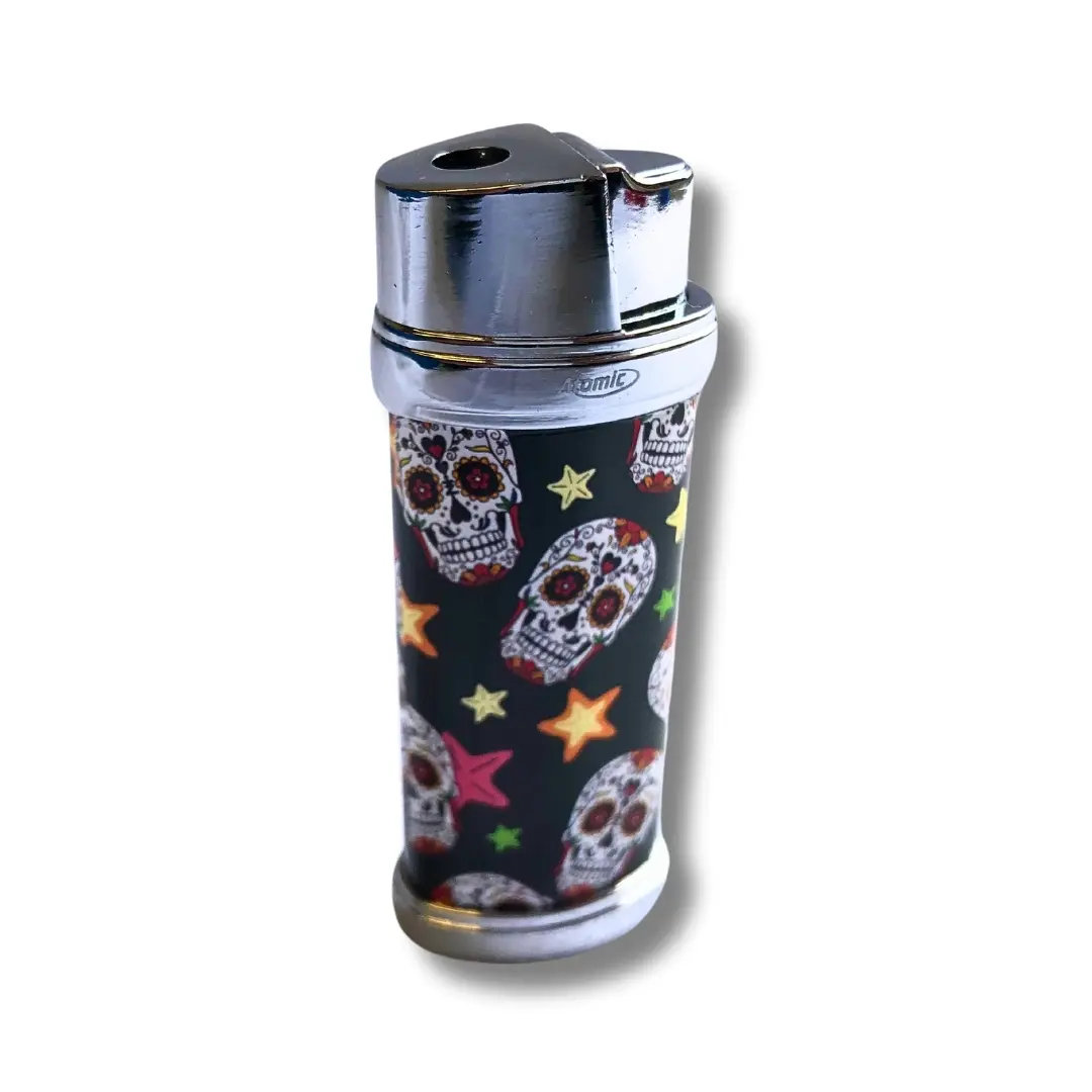 Atomic Feuerzeug Elektro Metall Totenkopf Chrom