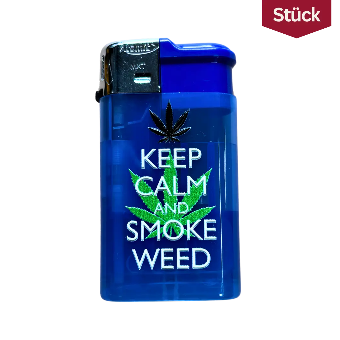 Atomic Feuerzeug Blue Keep Calm And Smoke Weed Leaf