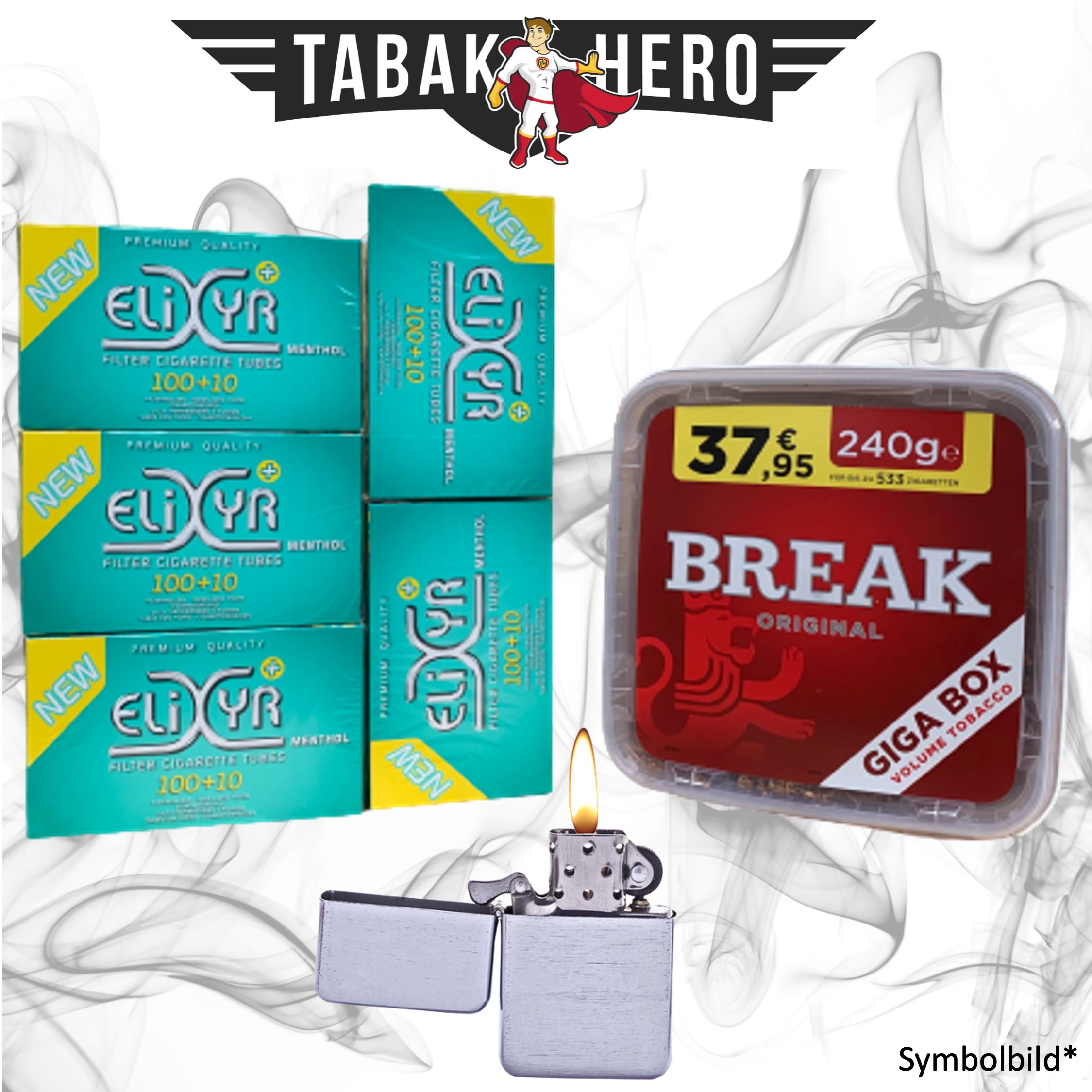 230g Break Original Tabak, Elixyr Menthol-Filterhülsen Stopftabak Volumentabak