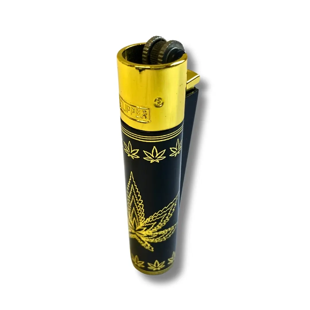 Clipper Feuerzeug Metall Leaves Gold Schwarz