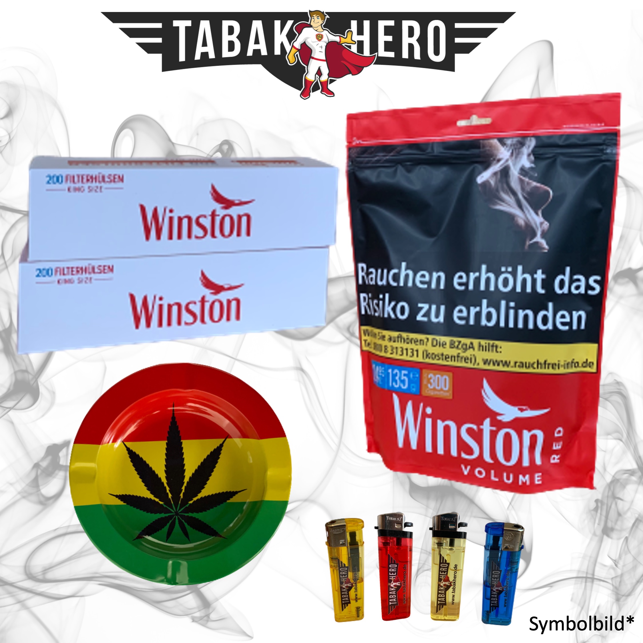 AKTION! 110g Winston Red Tabak Zip Beutel + Hülsen + Zubehör. Stopftabak. Cannabis-AB
