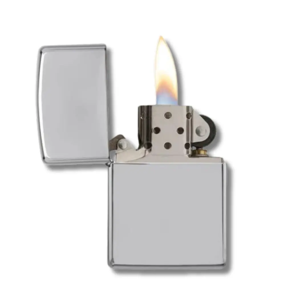 Zippo Feuerzeug Chrome High Polished Aufgeklappt