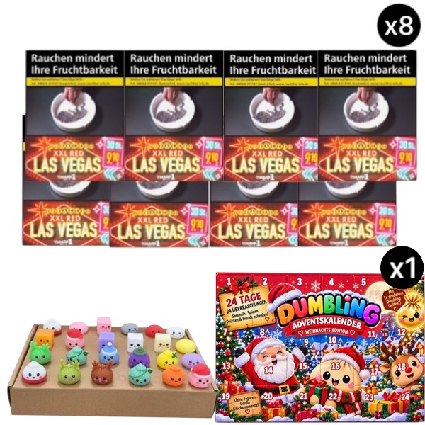 Las Vegas Red XXL Zigaretten Stange 8x30 Stück im Set mit Squishy Dumpling Adventskalender