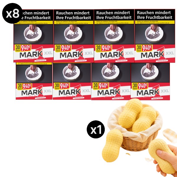 Mark 1 Red XXL Zigaretten Stange 8x30 Stück im Set mit Squishy Erdnuss Antistress-Figur