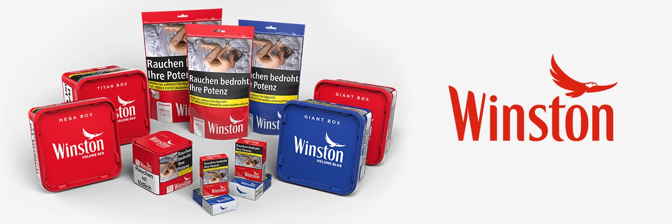 Winston Zigaretten & Tabak – Produktübersicht bei Tabakhero Winston Zigaretten und Tabak – Produktübersicht mit Mega Box, Giant Box und Softpack