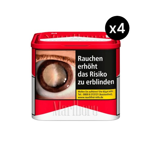 Bundle Marlboro Red Tabak Feinschnitt in 4x 70g Dosen (Insgesamt 280g Vorratspackung). Premium American Blend Stopftabak von Philip Morris für kräftigen Genuss.