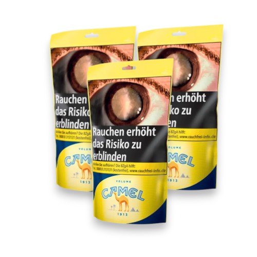 Bundle mit 3 Camel Yellow Volumentabak Beutel (3x 91g). Expandierte American-Blend-Faser-Architektur für makellose Thermodynamik und höchste Stopfeffizienz.