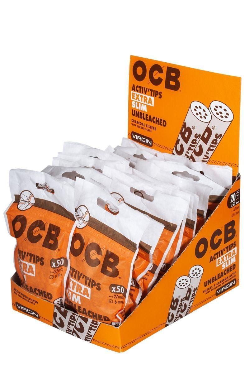 Bundle: OCB Filter Extra Slim Unbleached Aktivkohlefilter Beutel (20x50 Filter)