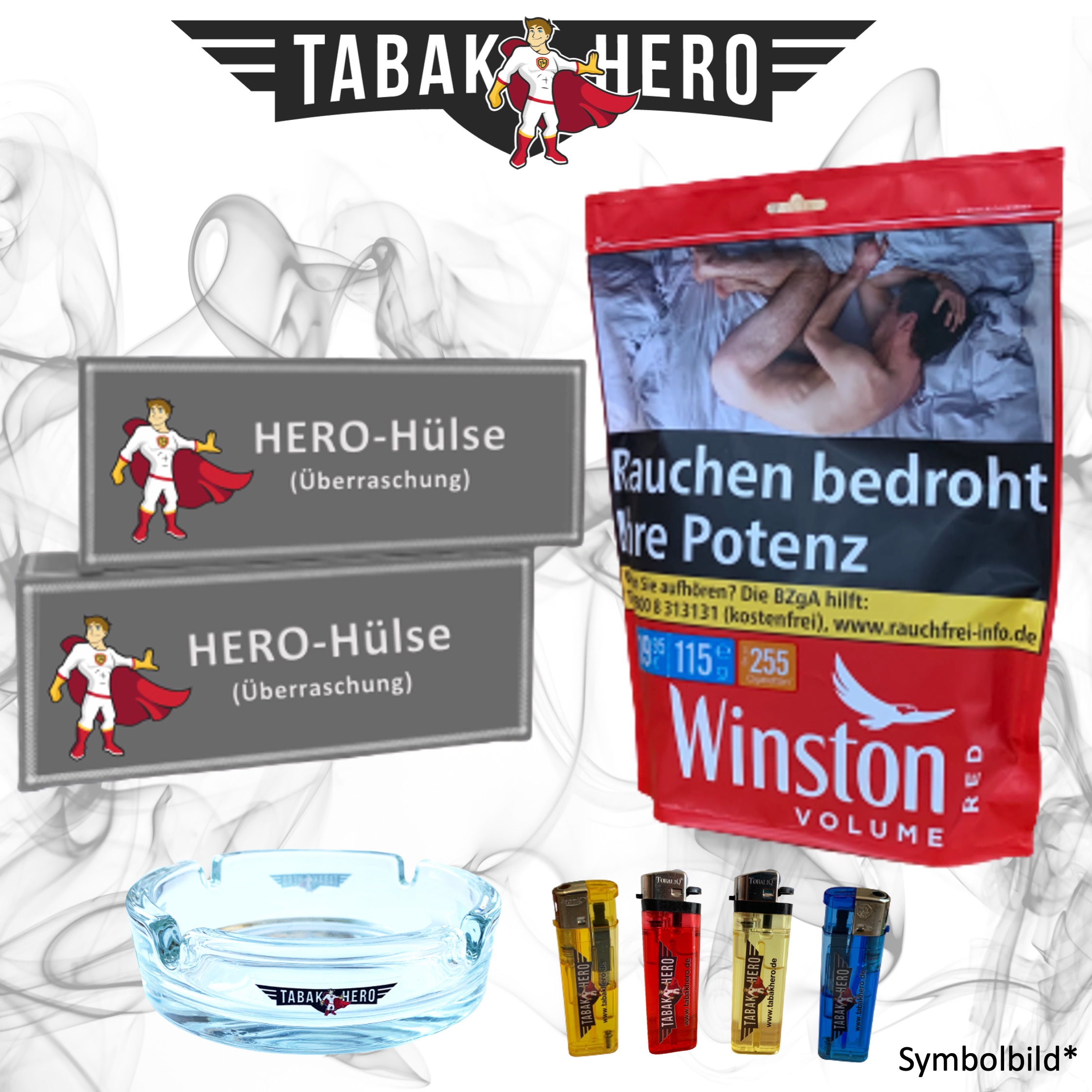 110g Winston Red Zip Beutel Tabak + Hülsen + Zubehör, Stopftabak, Volumentabak