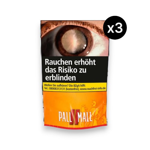 Bundle Pall Mall Allround Red Volumentabak in 3x 140g Zip-Beuteln (Insgesamt 420g Vorratspackung). Ergiebiger Premium American Blend Stopftabak von BAT für kräftigen Genuss.