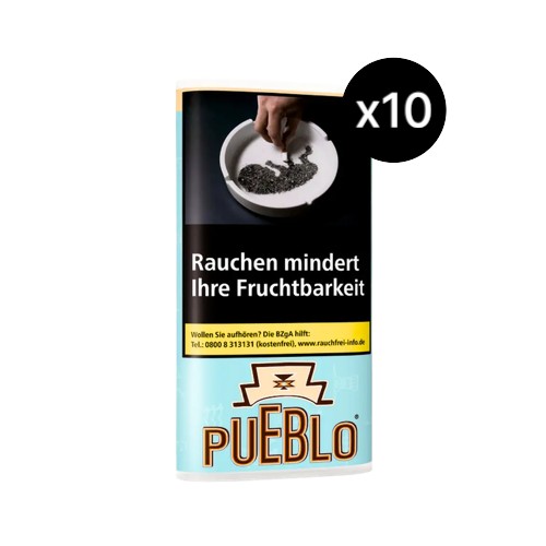 Pueblo Blue Tabak Feinschnitt Bundle 10x 30g Pouches Vorratspackung ohne Zusätze milder Virginia Blend
