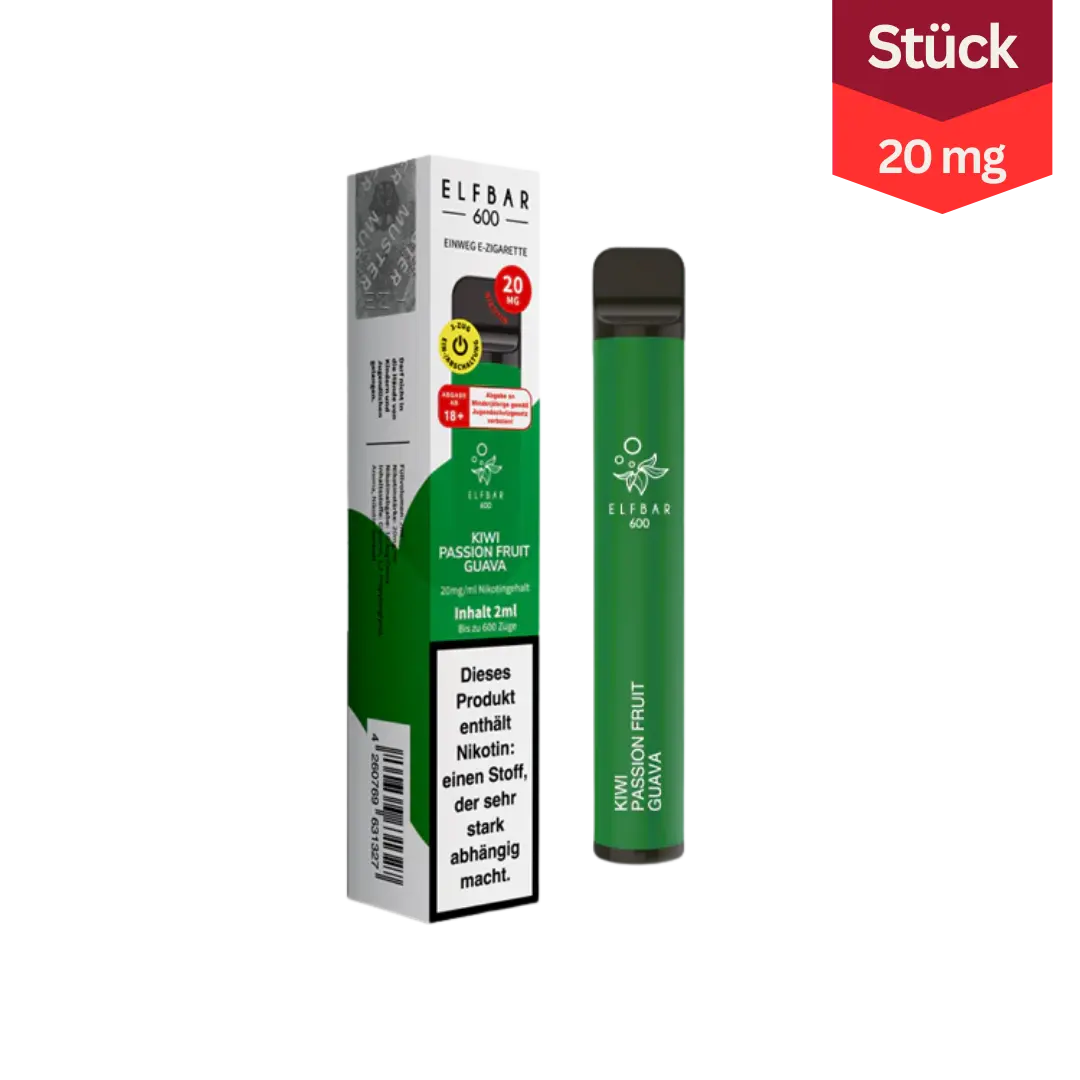 Elfbar Kiwi Passion Fruit Guava 20mg 600 Züge Vape Einweg E-Zigarette