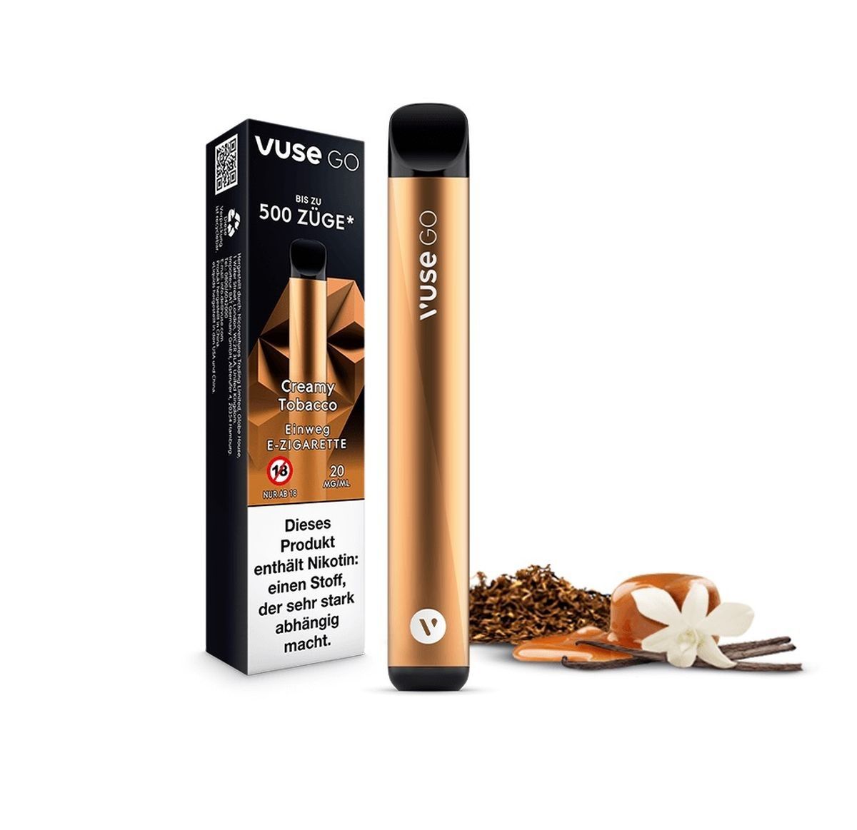 4031300286739jxuSxXFOQbj8g Vuse GO 500 Creamy Tobacco Vape Einweg E-Zigarette 20mg AP