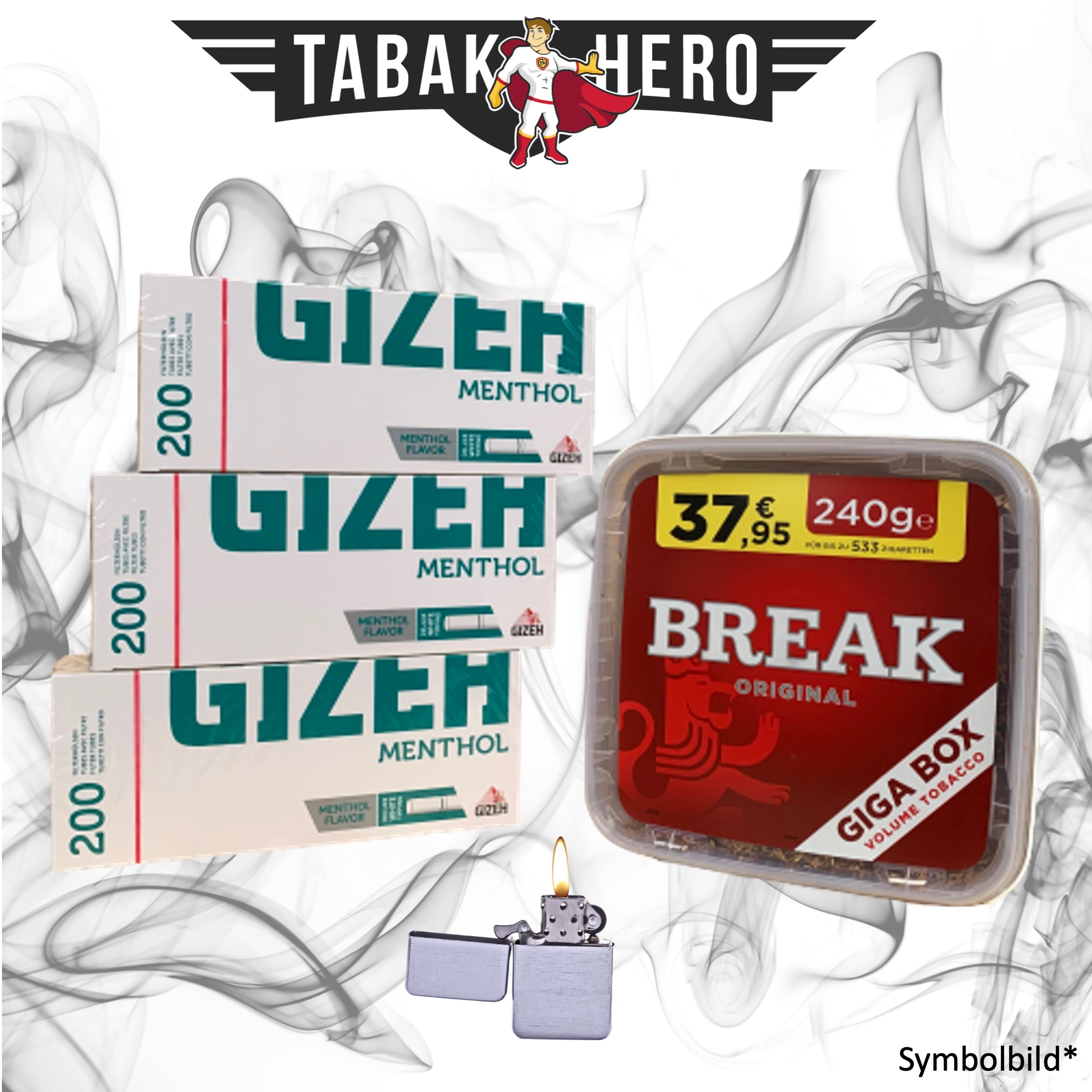 230g Break Original Tabak,600 Gizeh Menthol-Filterhülsen Stopftabak Volumentabak