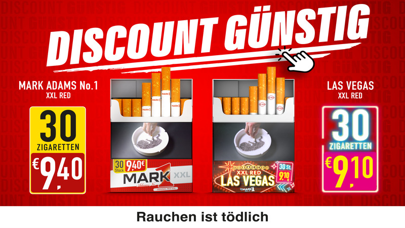Discount günstige Zigaretten - Mark Adams No.1 und Las Vegas XXL Red 30 Stück