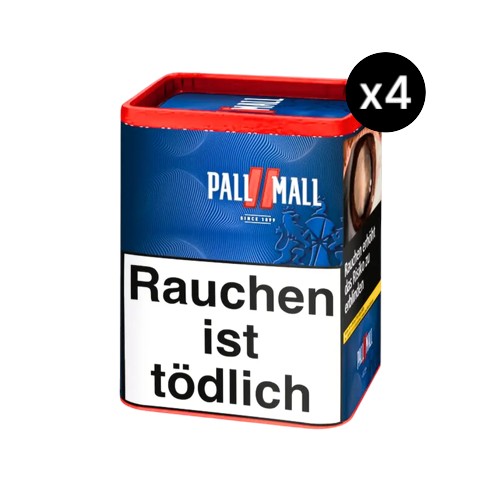 Bundle Pall Mall Red XXL Volumentabak in 4x 75g Dosen (Insgesamt 300g Vorratspackung). Ergiebiger Premium American Blend Stopftabak von BAT für kräftigen Genuss.